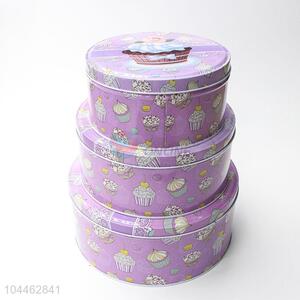 Pretty Cute Tin Storage Box Set in Round Shape