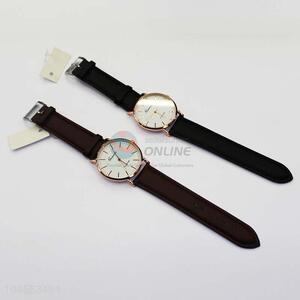 Custom design pu leather round wrist watch