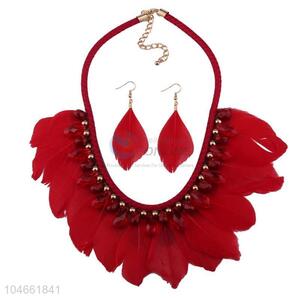 Fashion Feather Necklace Earing Jewelry Accessories Women