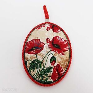 Red Color Oval Shaped Ceramic Cork Pot Mat