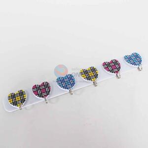 6 Heads Check Pattern Sticky Hook Clothes Organizer Holder