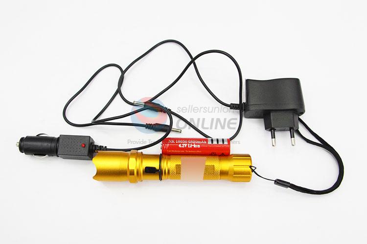 Aluminum Alloy Golden Color Flashlight with T6 Lamp Bulb and 18650 Battery for Camping