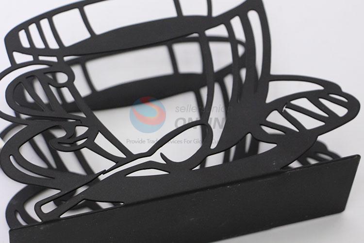 Wholesale Factory Supply Black Color Hollowed-out Letter Iron Napkin Box