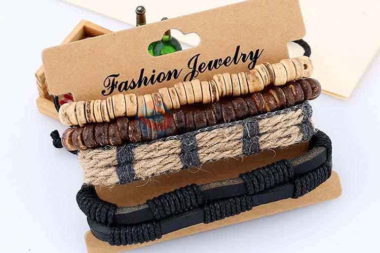 Promotional custom vintage braided leather bracelet set