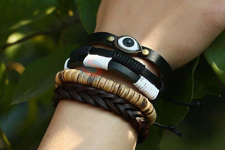 Latest design vintage braided leather bracelet set