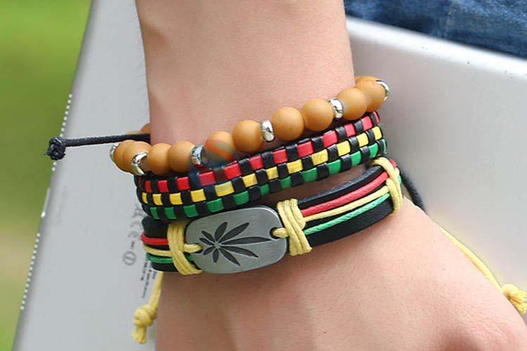 Cheap wholesale vintage braided leather bracelet set