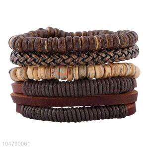 High grade custom vintage braided leather bracelet set