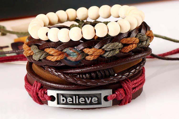 Factory sales vintage braided leather bracelet set