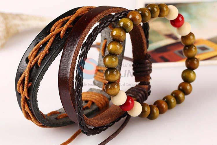 High sales vintage braided leather bracelet set