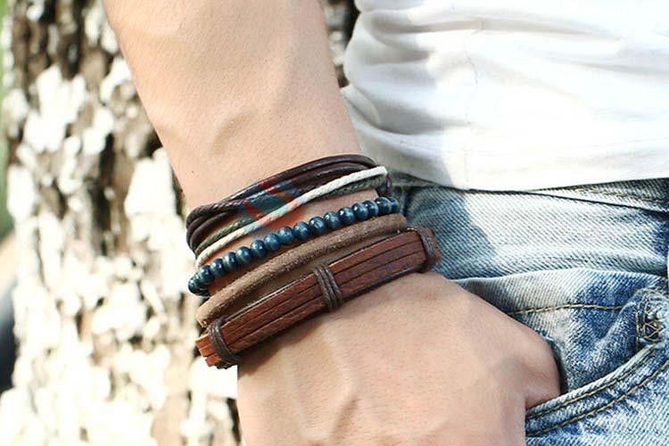 Bottom price vintage braided leather bracelet set