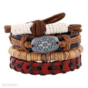 Cheap professional vintage braided leather bracelet set