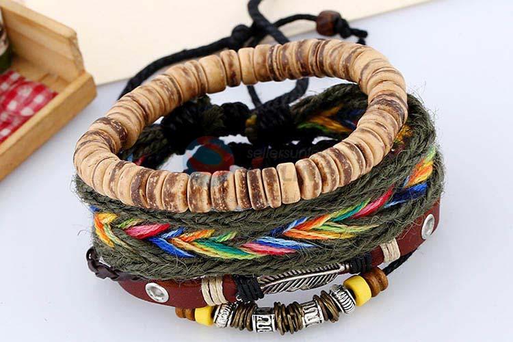 Nice fashion cheap vintage braided leather bracelet set