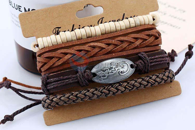 Top quality cheap vintage braided leather bracelet set