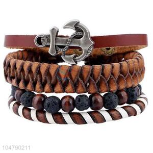 Top manufacturer vintage braided leather anchor bracelet set