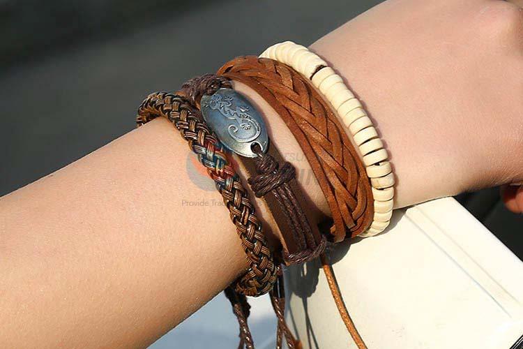 Top quality cheap vintage braided leather bracelet set