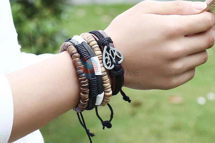 Cheap professional vintage braided leather bracelet set