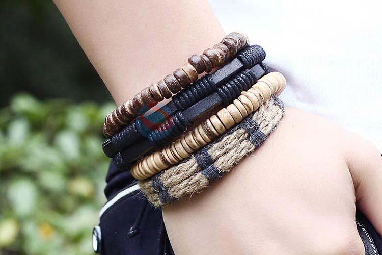 Promotional custom vintage braided leather bracelet set