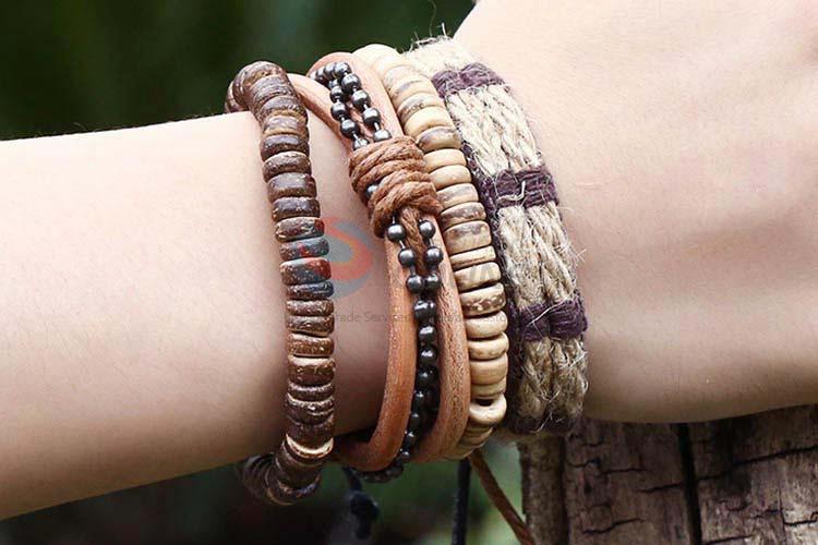 Wholesale new style vintage braided leather bracelet set