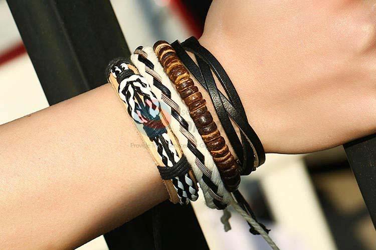 Competitive price vintage braided leather bracelet set