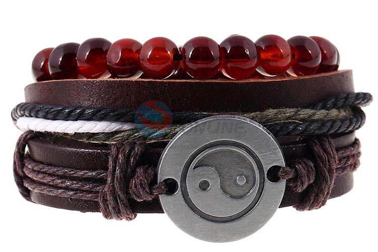 Factory promotional vintage braided leather bracelet set