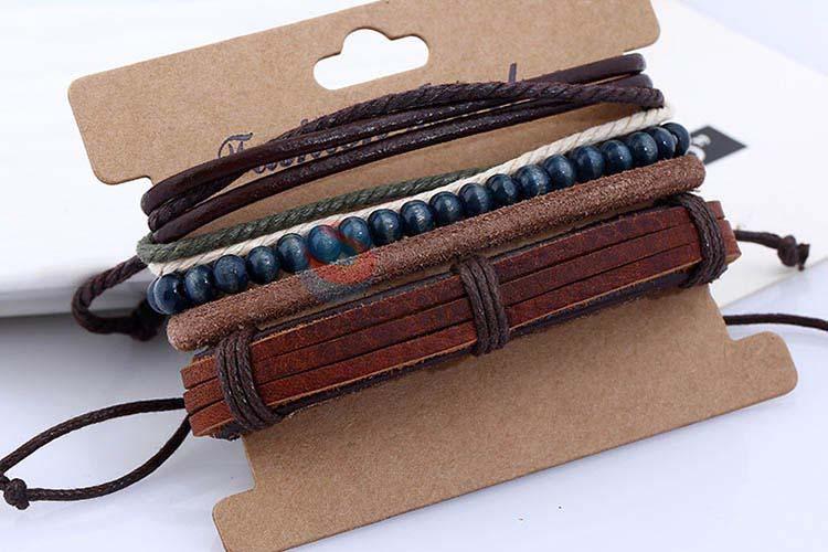 Bottom price vintage braided leather bracelet set