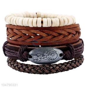 Top quality cheap vintage braided leather bracelet set