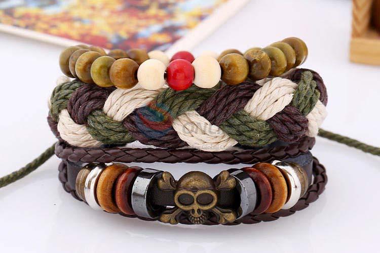 Fancy cheap vintage braided leather bracelet set