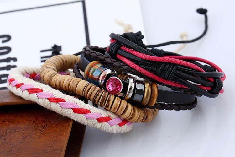 New products vintage braided leather bracelet set