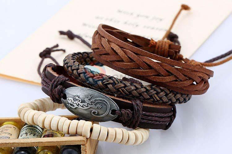 Top quality cheap vintage braided leather bracelet set