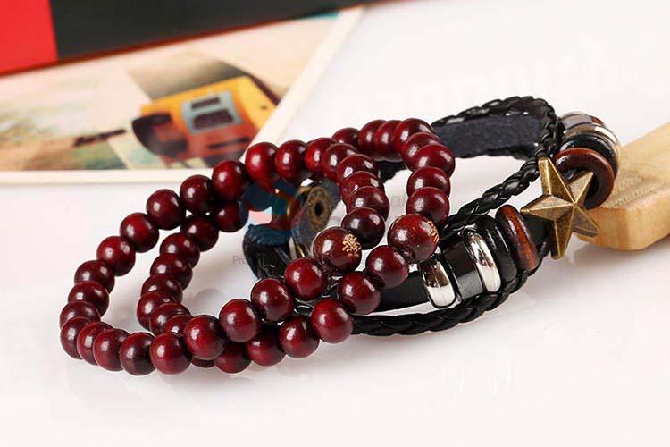 Top sale vintage braided leather bracelet set