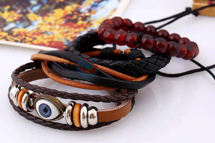 Wholesale custom vintage braided leather bracelet set