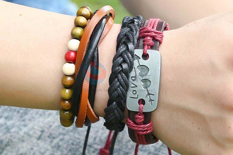 Bottom price vintage braided leather bracelet set