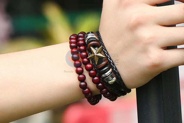 Top sale vintage braided leather bracelet set