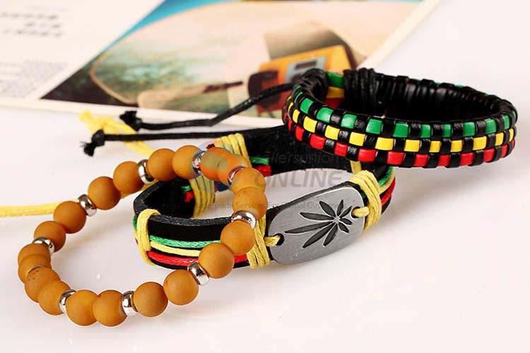 Cheap wholesale vintage braided leather bracelet set