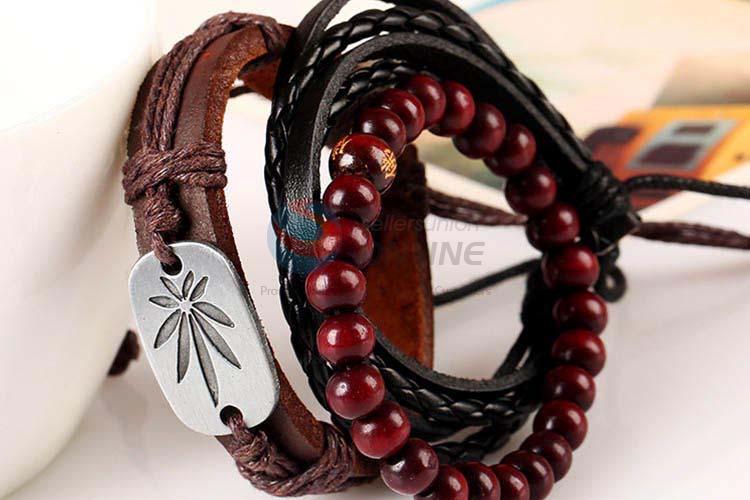 China OEM vintage braided leather bracelet set