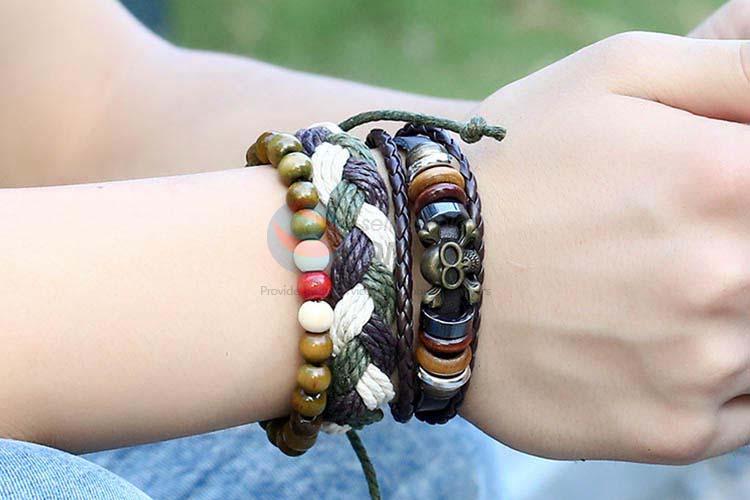 Fancy cheap vintage braided leather bracelet set