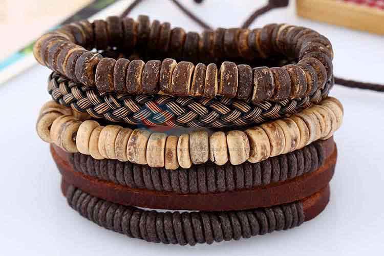 High grade custom vintage braided leather bracelet set