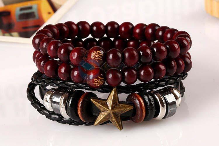 Top sale vintage braided leather bracelet set