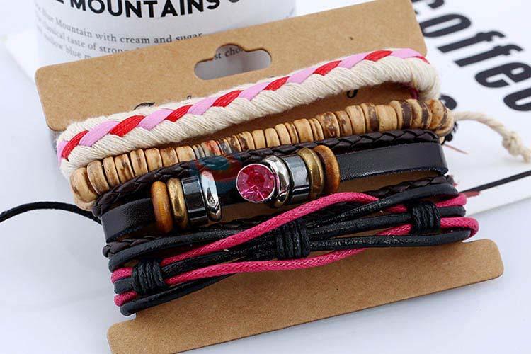 New products vintage braided leather bracelet set