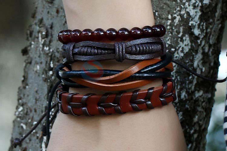 China wholesale vintage braided leather bracelet set