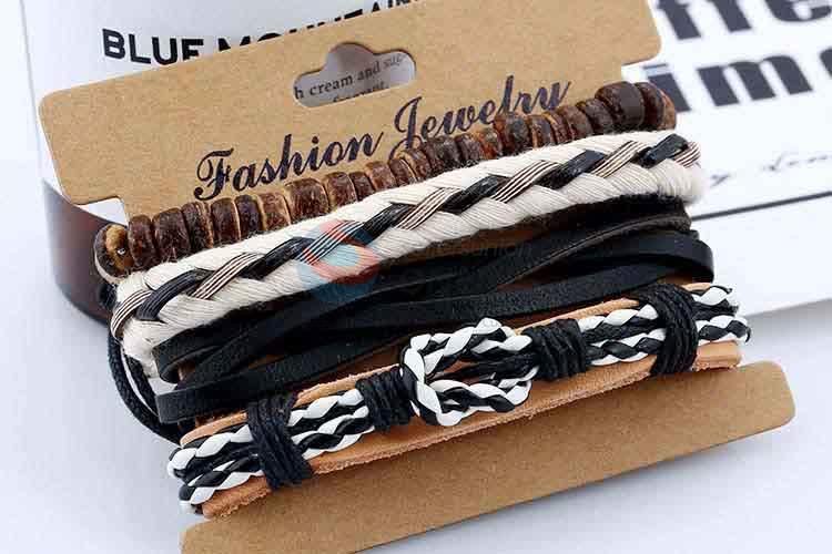 Competitive price vintage braided leather bracelet set