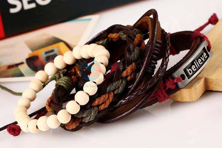 Factory sales vintage braided leather bracelet set