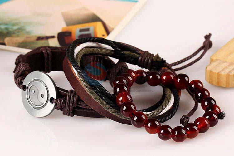 Factory promotional vintage braided leather bracelet set