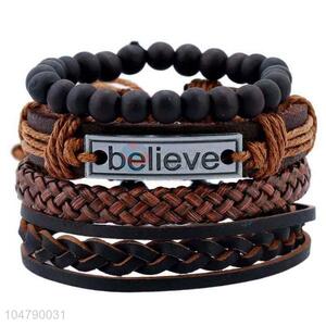 High quality promotional vintage braided leather bracelet set