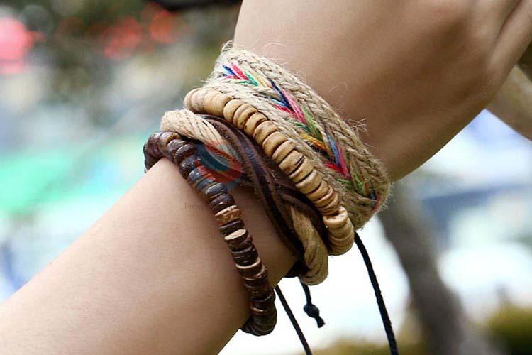 Wholesale low price vintage braided leather bracelet set