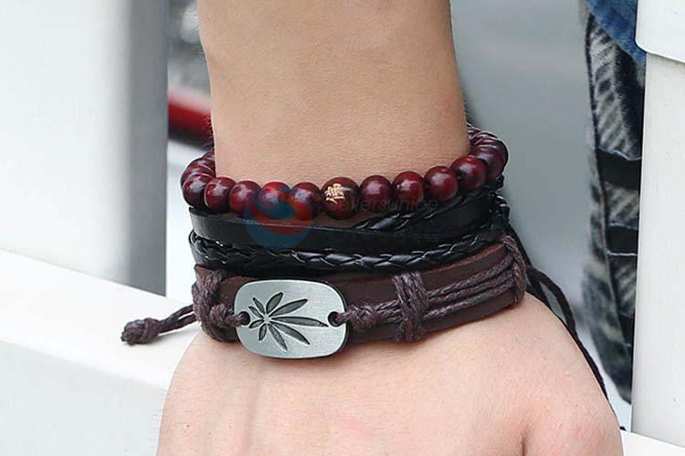 China OEM vintage braided leather bracelet set