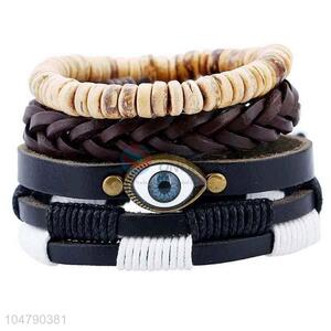 Latest design vintage braided leather evil eye bracelet set