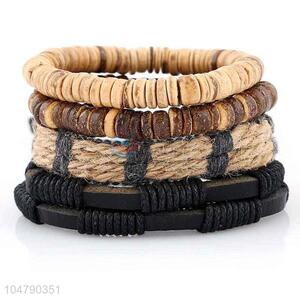 Promotional custom vintage braided leather bracelet set