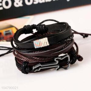 Good quality vintage braided leather bracelet set