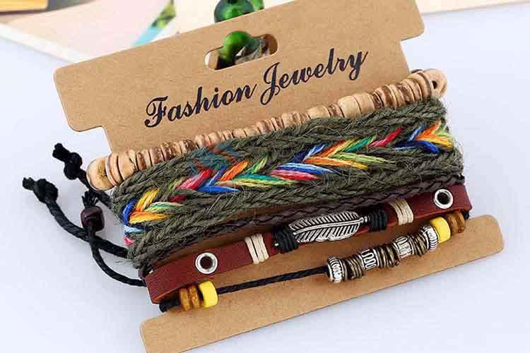 Nice fashion cheap vintage braided leather bracelet set